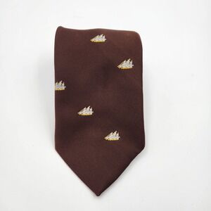 James BLISS Marine Tie Men's One Size Brown Sail Boat‎ Embroidered Casual Formal